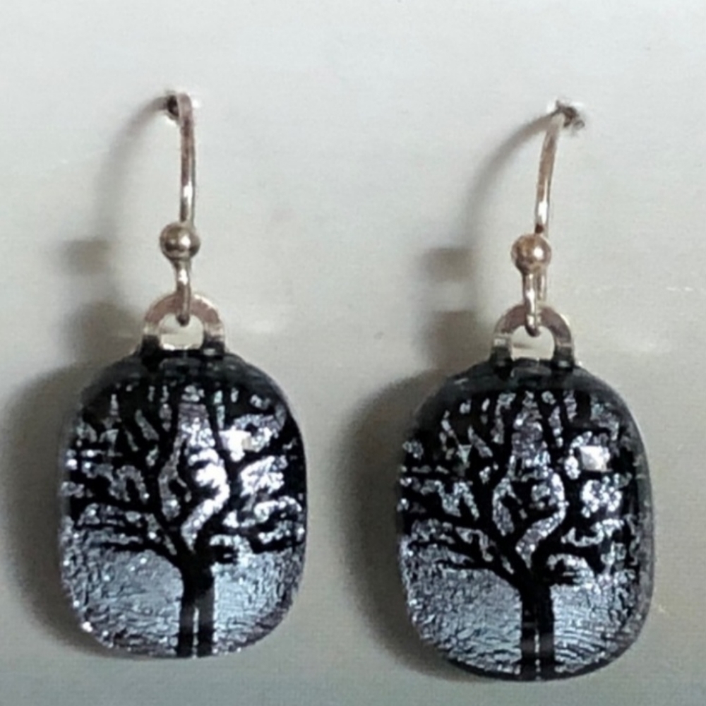 GLIMMER GLASS STERLING SILVER TREE OF LIFE EARRINGS